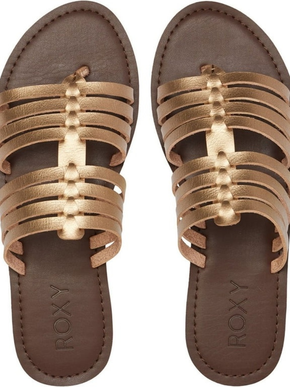 Roxy Women's Metallic Bronze Multi-Strap Slide Sandals